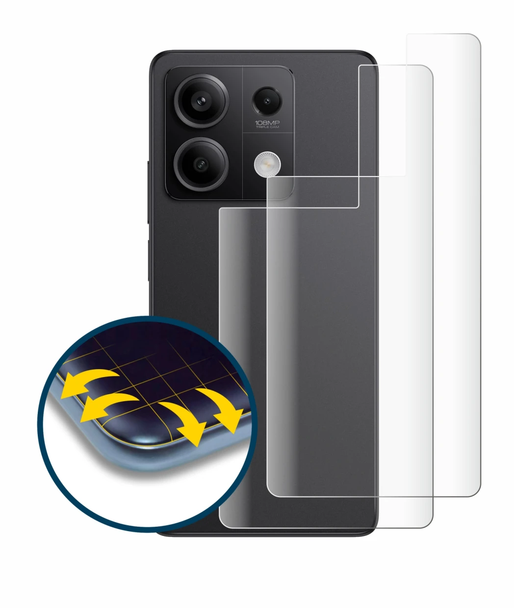 Image of the device Xiaomi Redmi Note 13 Pro 5G (Back) with a wide variety of screen protectors.