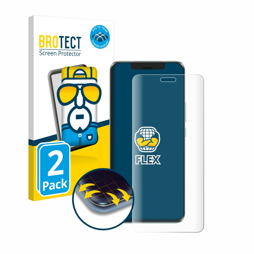 Front side of a product packaging with the brand logo BROTECT. Next to it is the device Honor Magic 6 Pro shown with the corre