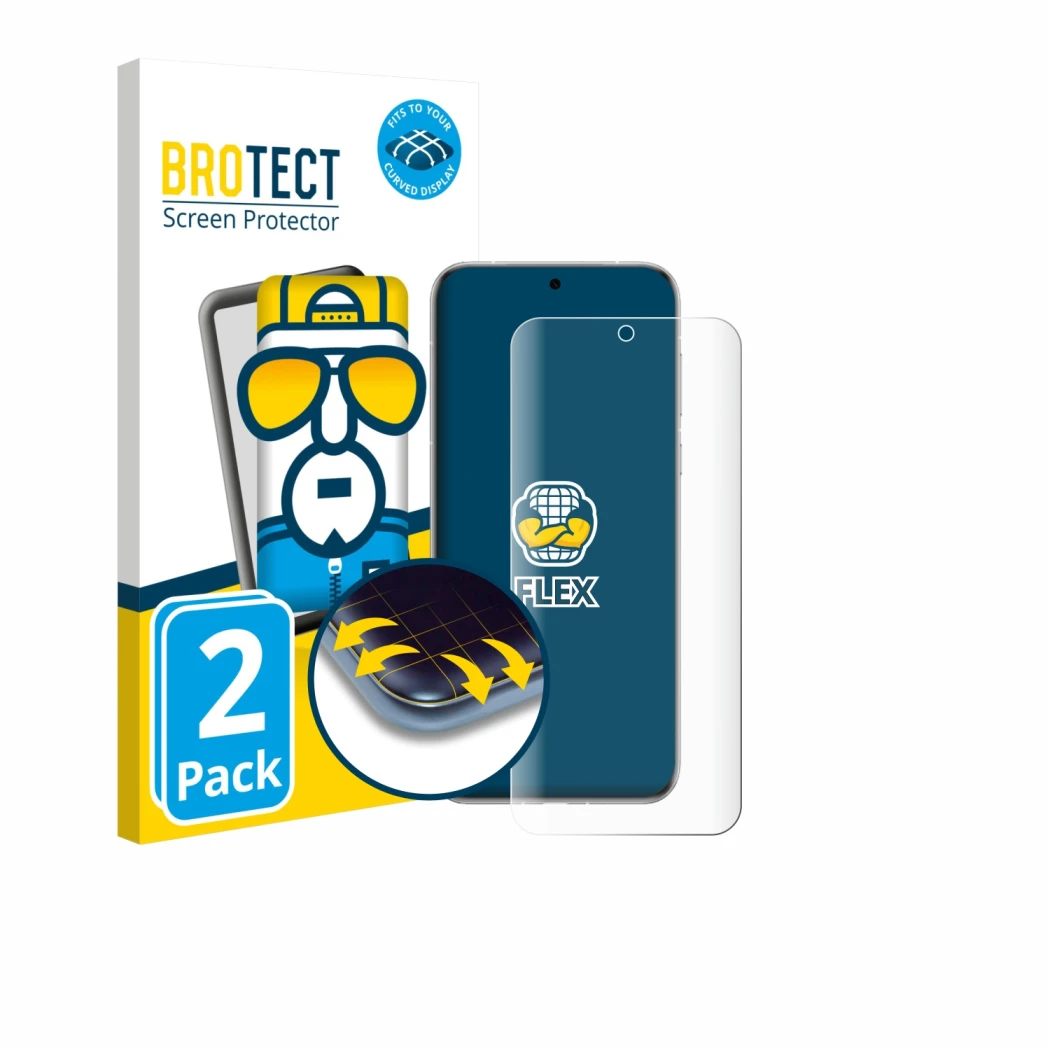 Front side of a product packaging with the brand logo BROTECT. Next to it is the device Huawei Pura 70 Pro shown with the corr