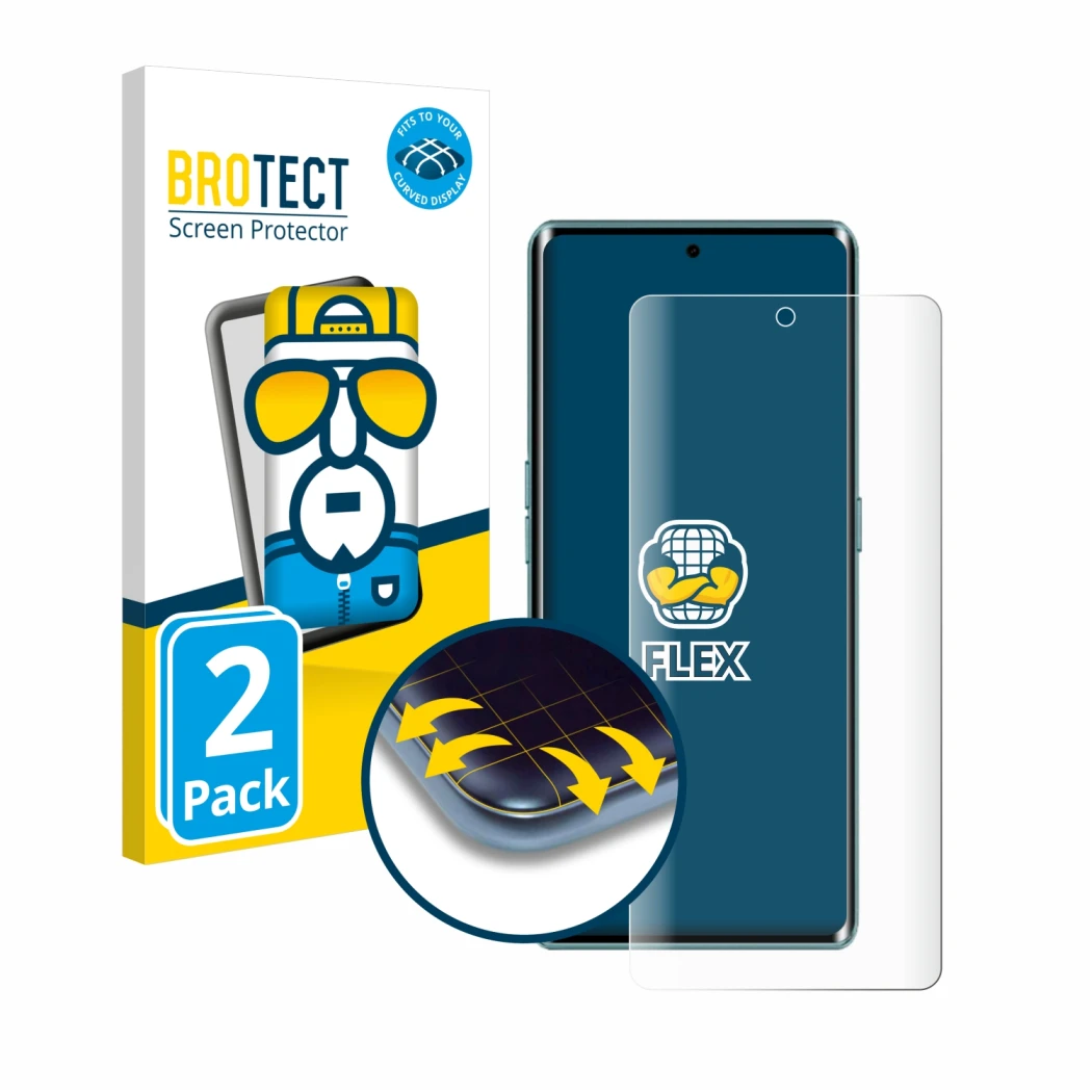 Front side of a product packaging with the brand logo BROTECT. Next to it is the device Cubot X90 shown with the corresponding