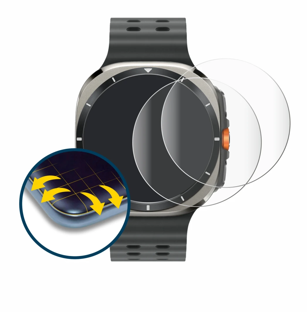 Image of the device Samsung Galaxy Watch Ultra (47 mm) with a wide variety of screen protectors.