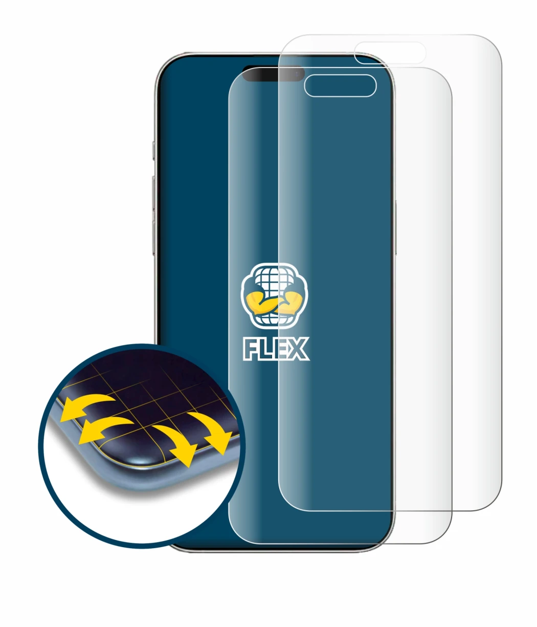 Image of the device Apple iPhone 16 with a wide variety of screen protectors.