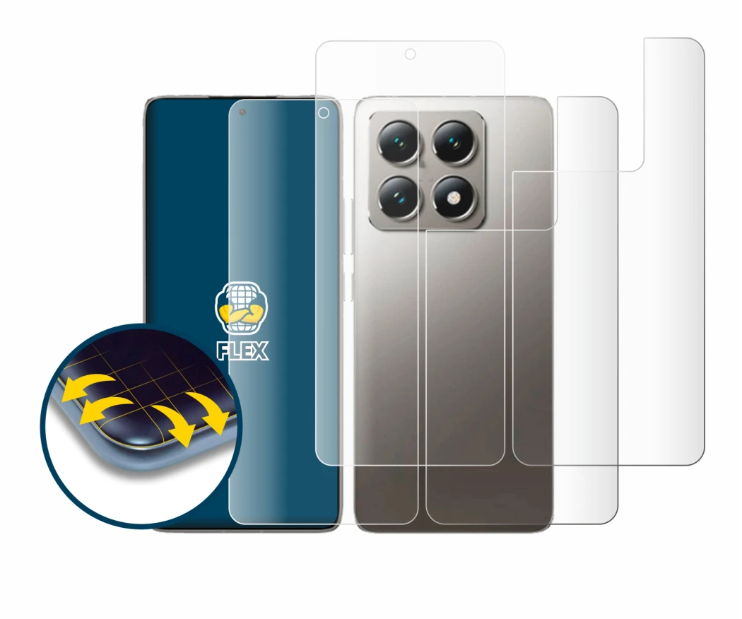 Image of the device Xiaomi 14T (Front+Back) with a wide variety of screen protectors.