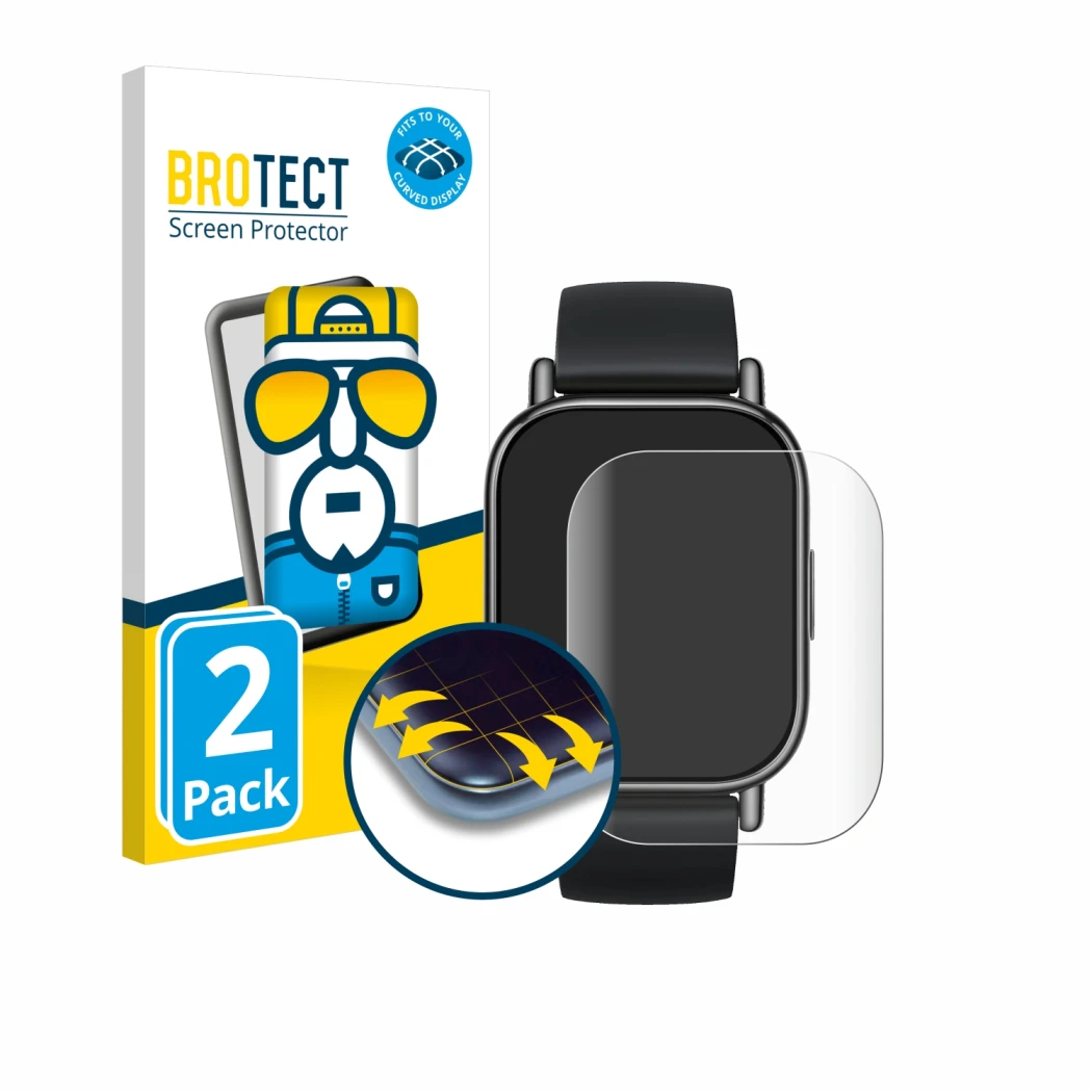 Front side of a product packaging with the brand logo BROTECT. Next to it is the device Xiaomi Redmi Watch 5 Lite shown with t