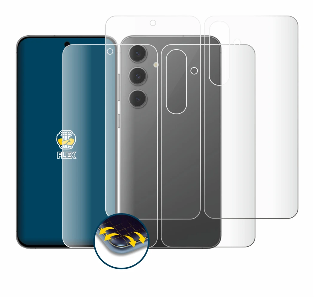 Image of the device Samsung Galaxy S24 FE (Front+Back) with a wide variety of screen protectors.