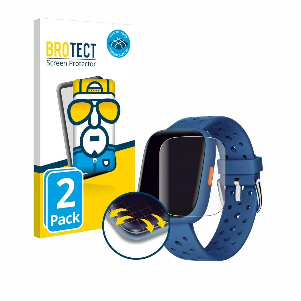 Front side of a product packaging with the brand logo BROTECT. Next to it is the device Biggerfive BW02 shown with the corresp