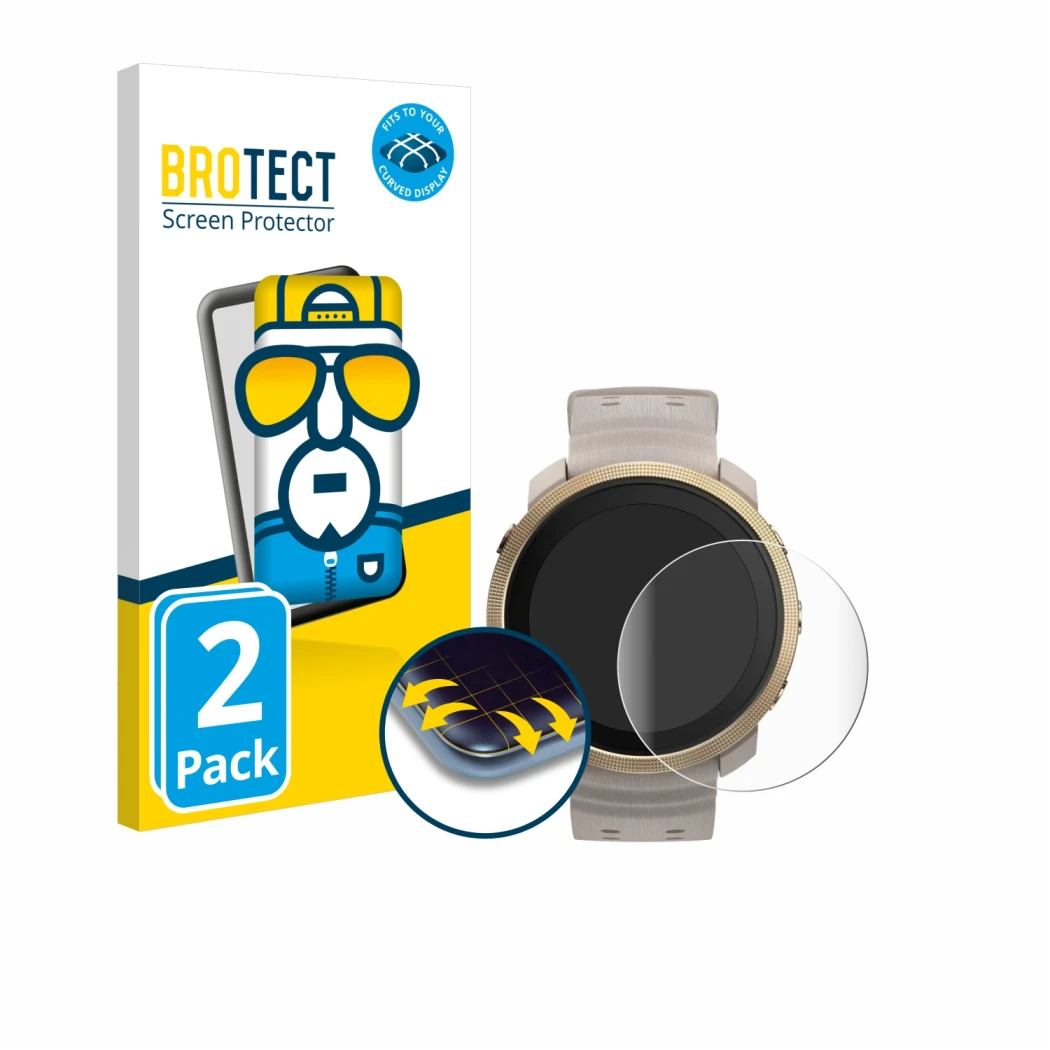 Front side of a product packaging with the brand logo BROTECT. Next to it is the device Polar Vantage M3 shown with the corres