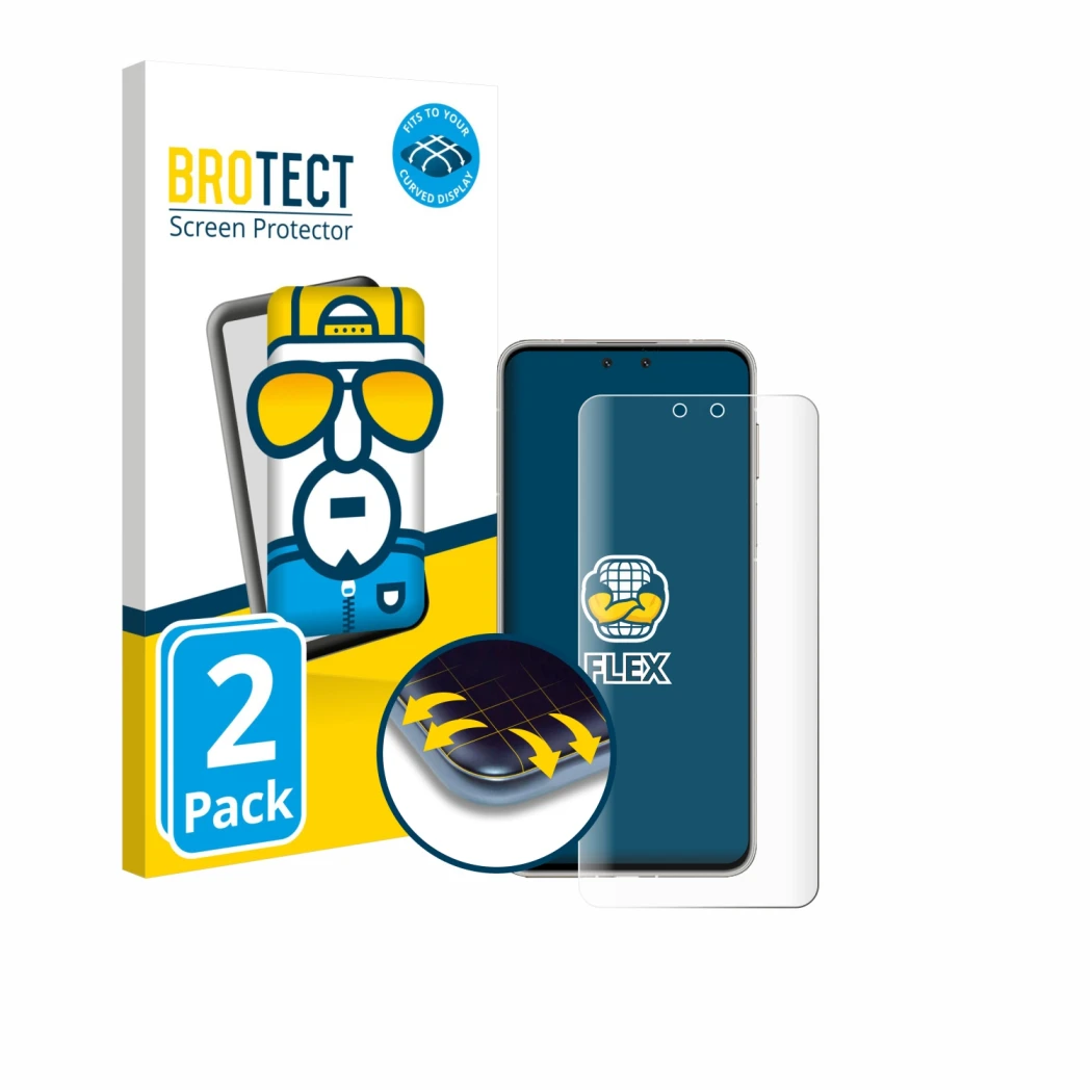 Front side of a product packaging with the brand logo BROTECT. Next to it is the device Huawei Mate 70 Pro Plus shown with the