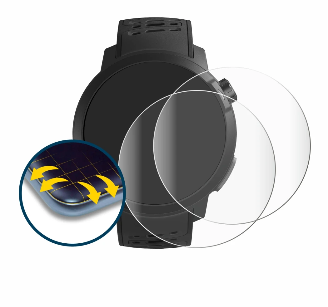 Image of the device Coros Pace Pro with a wide variety of screen protectors.