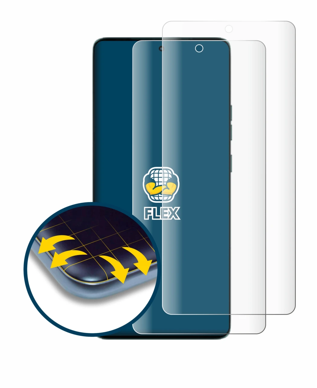 Image of the device Motorola Edge 50 with a wide variety of screen protectors.