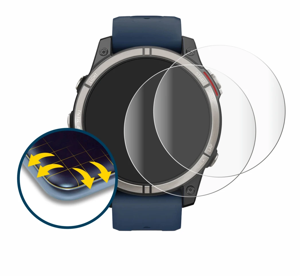 Image of the device Garmin quatix 7 Pro with a wide variety of screen protectors.