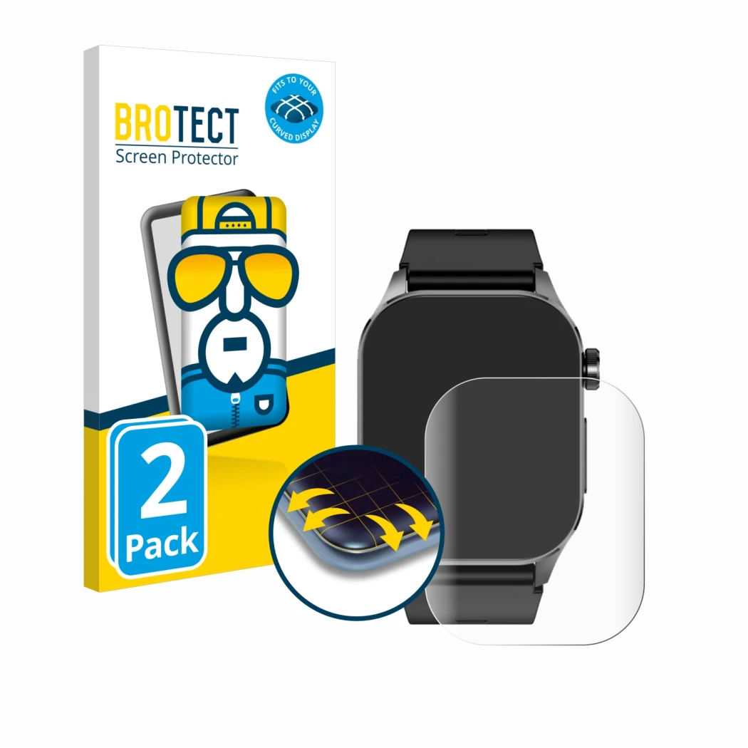 Front side of a product packaging with the brand logo BROTECT. Next to it is the device Kardena Care Pro 4 Plus Modern shown w