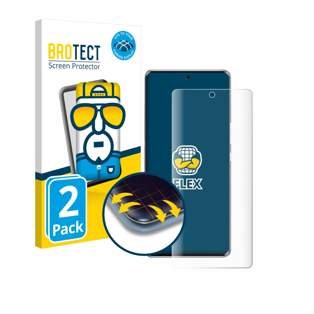 Front side of a product packaging with the brand logo BROTECT. Next to it is the device Fossibot S3 Pro shown with the corresp