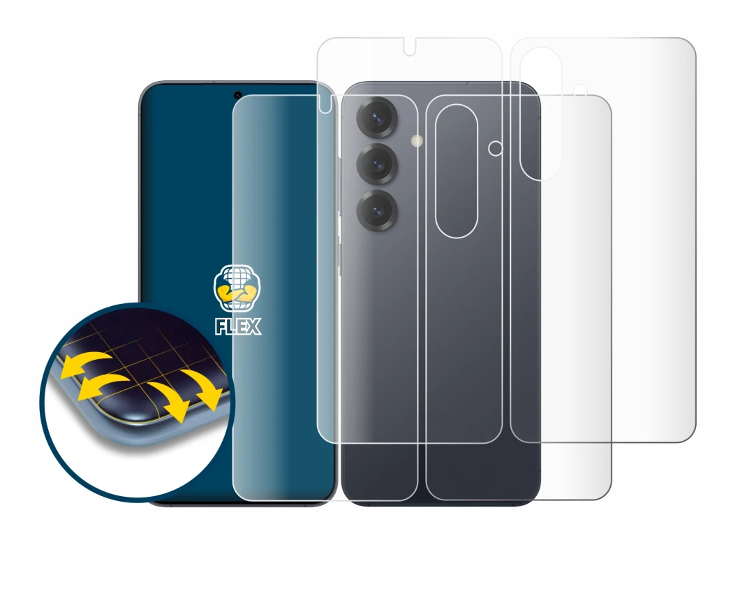 Image of the device Samsung Galaxy S25 (Front+Back) with a wide variety of screen protectors.