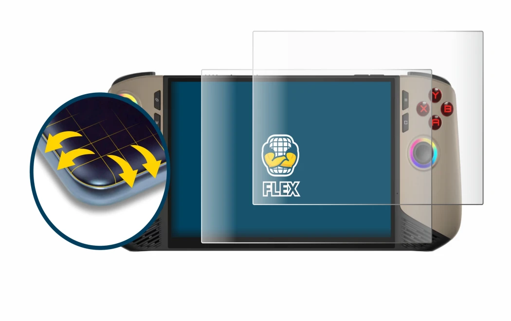 Image of the device MSI Claw 8 AI+ with a wide variety of screen protectors.