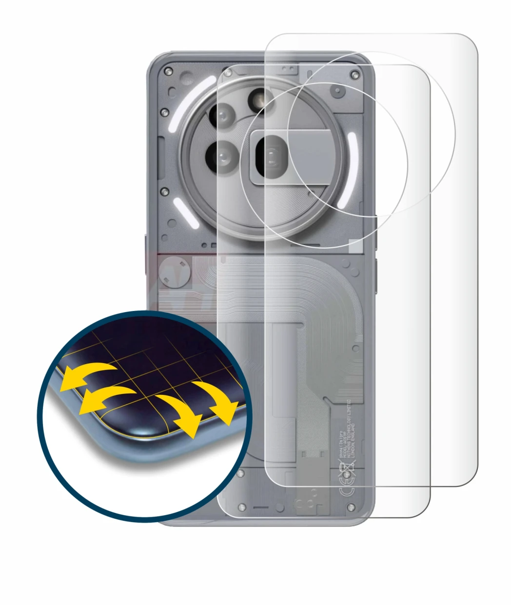 Image of the device Nothing Phone (3a) Pro (Back) with a wide variety of screen protectors.