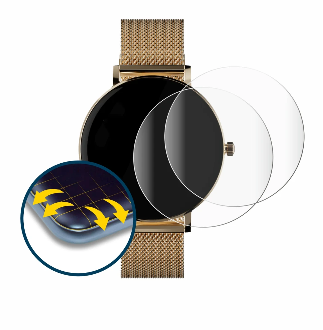 Image of the device ZenWatch Venice Pro with a wide variety of screen protectors.