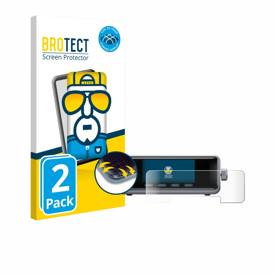 Front side of a product packaging with the brand logo BROTECT. Next to it is the device Anker Prime 250 W GaNPrime shown with 