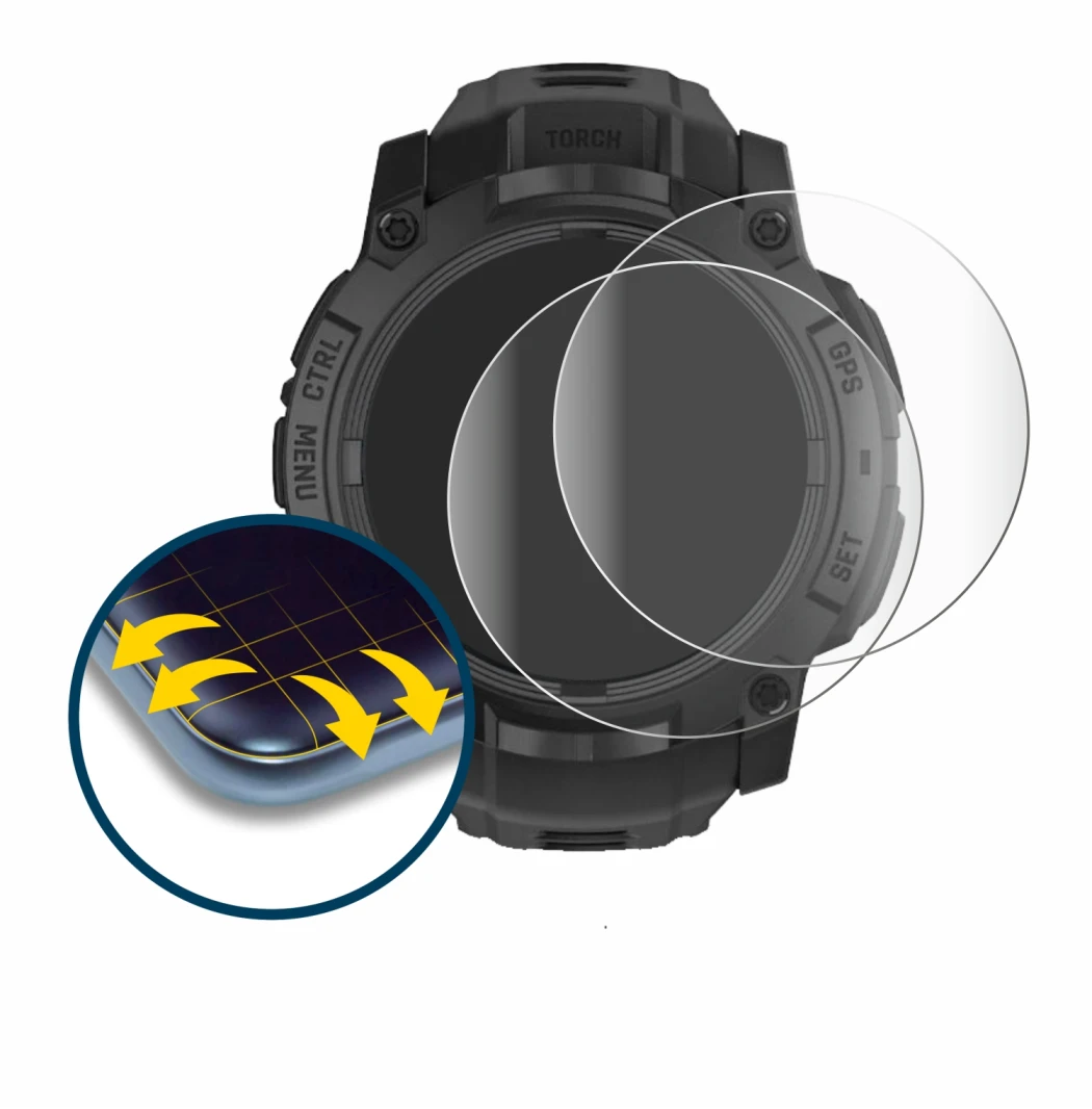 Image of the device Garmin Instinct 3 Tactical AMOLED Edition (50 mm) with a wide variety of screen protectors.