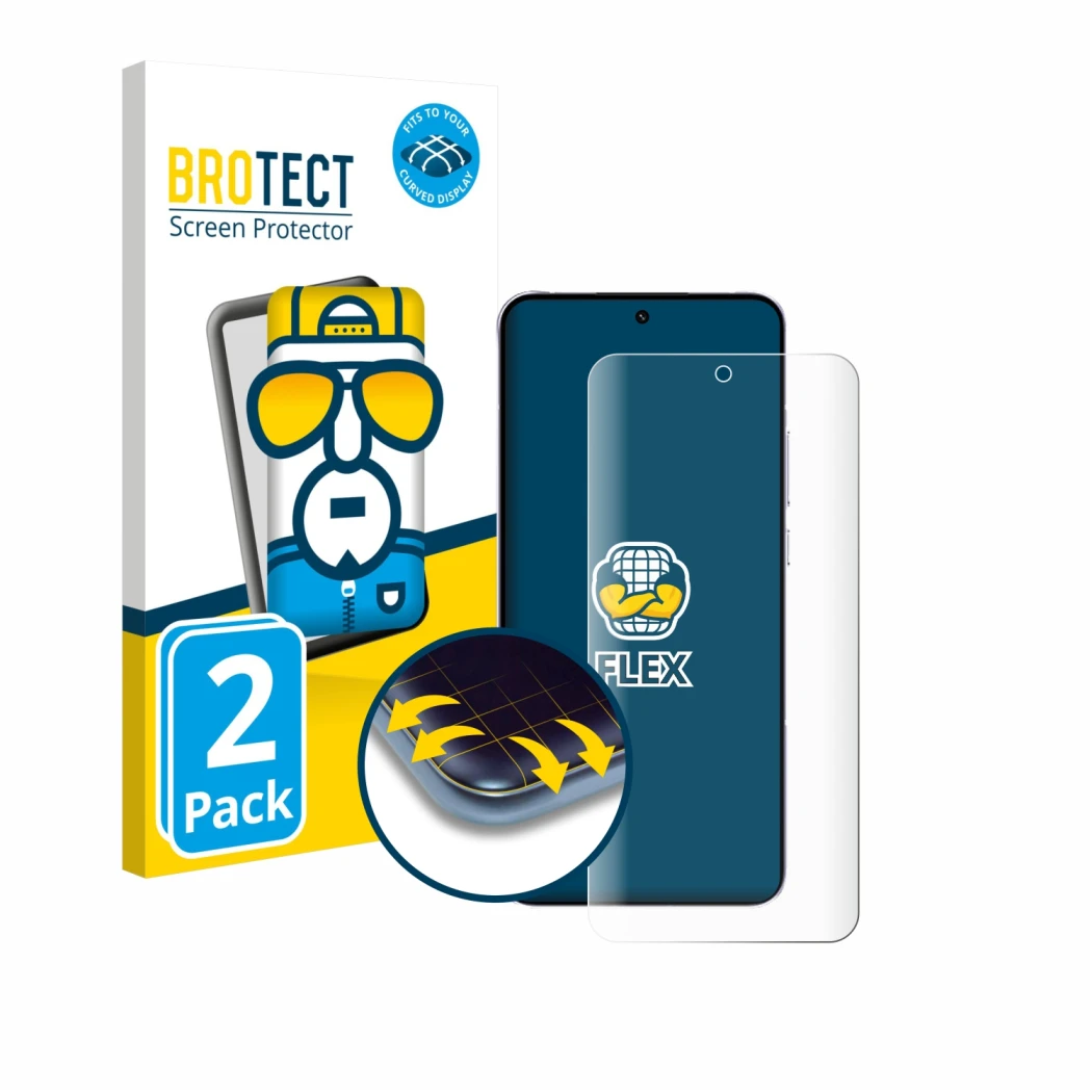 Front side of a product packaging with the brand logo BROTECT. Next to it is the device Oppo Reno 14 Pro shown with the corres