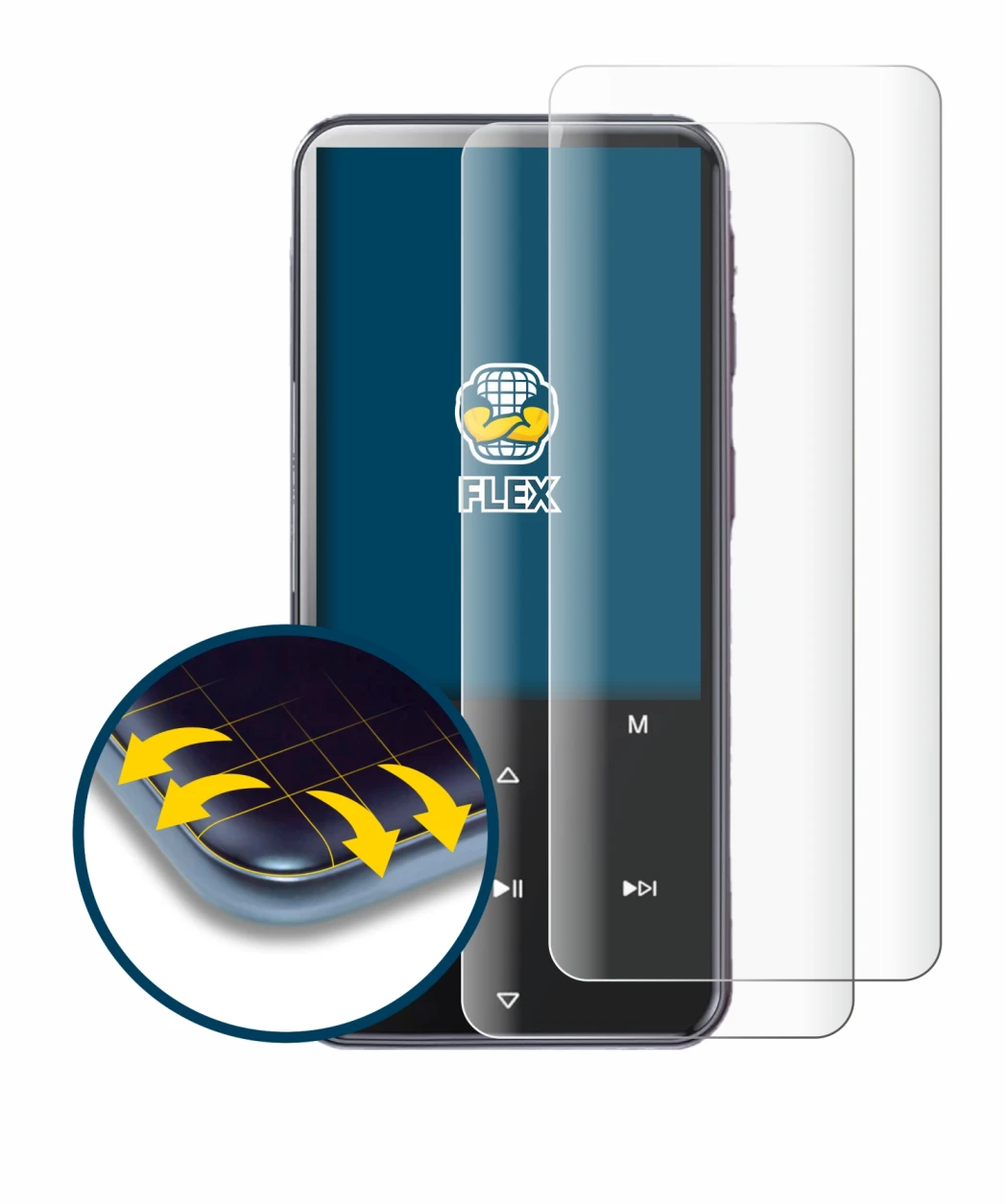 Image of the device AGPtek M3 with a wide variety of screen protectors.