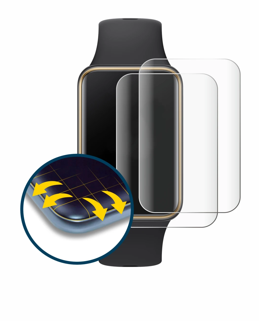Image of the device Honor Band 10 with a wide variety of screen protectors.