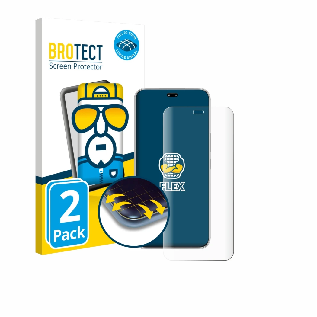 Front side of a product packaging with the brand logo BROTECT. Next to it is the device Honor 400 Pro shown with the correspon