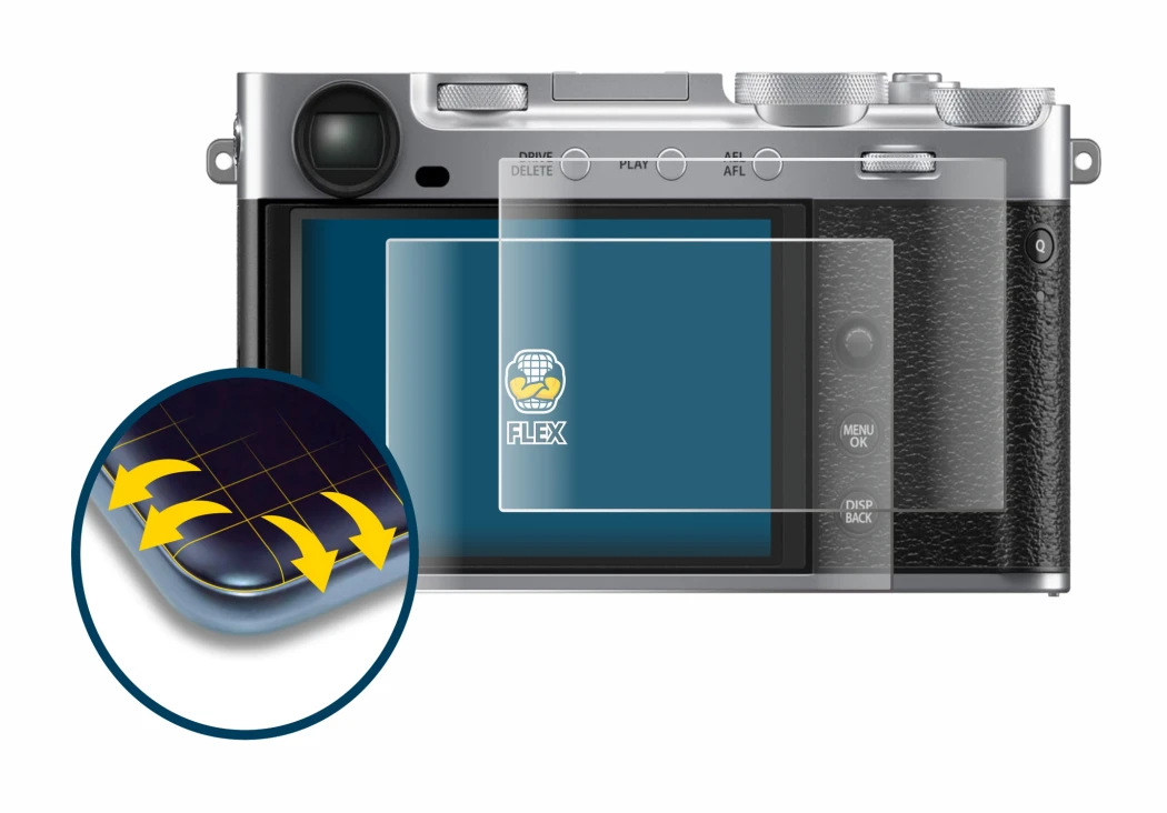 Image of the device Fujifilm X-E5 with a wide variety of screen protectors.