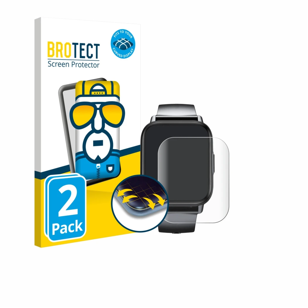 Front side of a product packaging with the brand logo BROTECT. Next to it is the device Gard Pro Health Smartwatch 2 shown wit