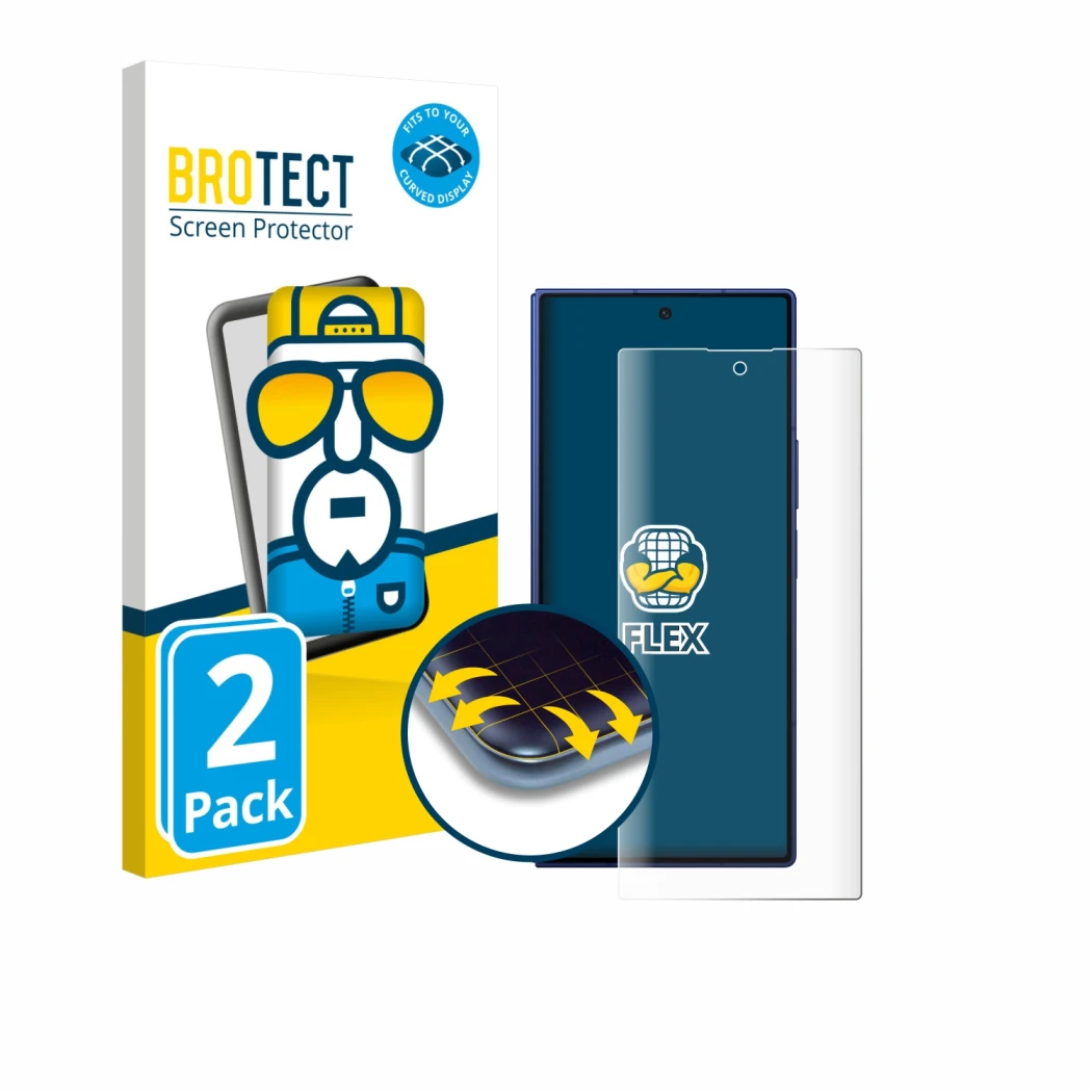 Front side of a product packaging with the brand logo BROTECT. Next to it is the device Samsung Galaxy Z Fold 7 shown with the