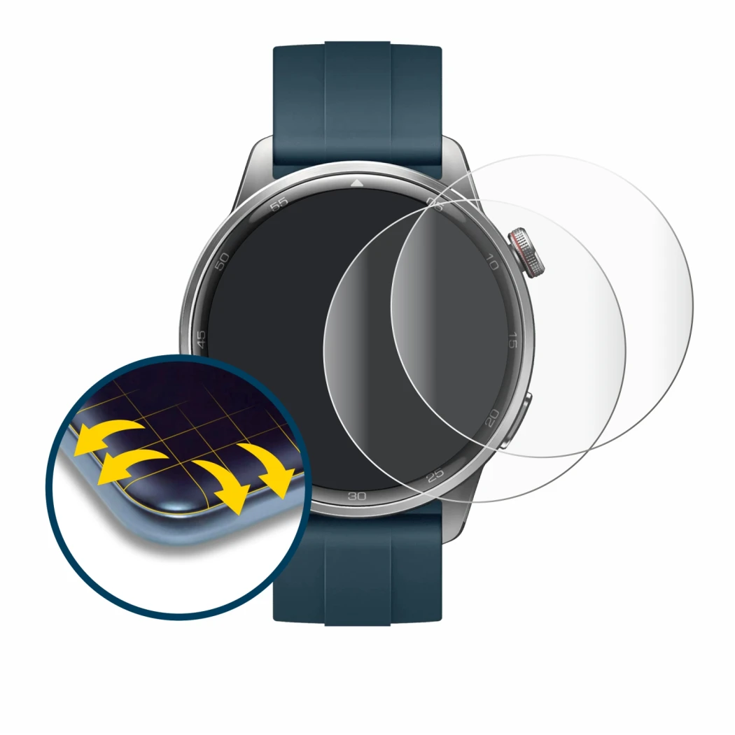 Image of the device realme Watch S2 with a wide variety of screen protectors.