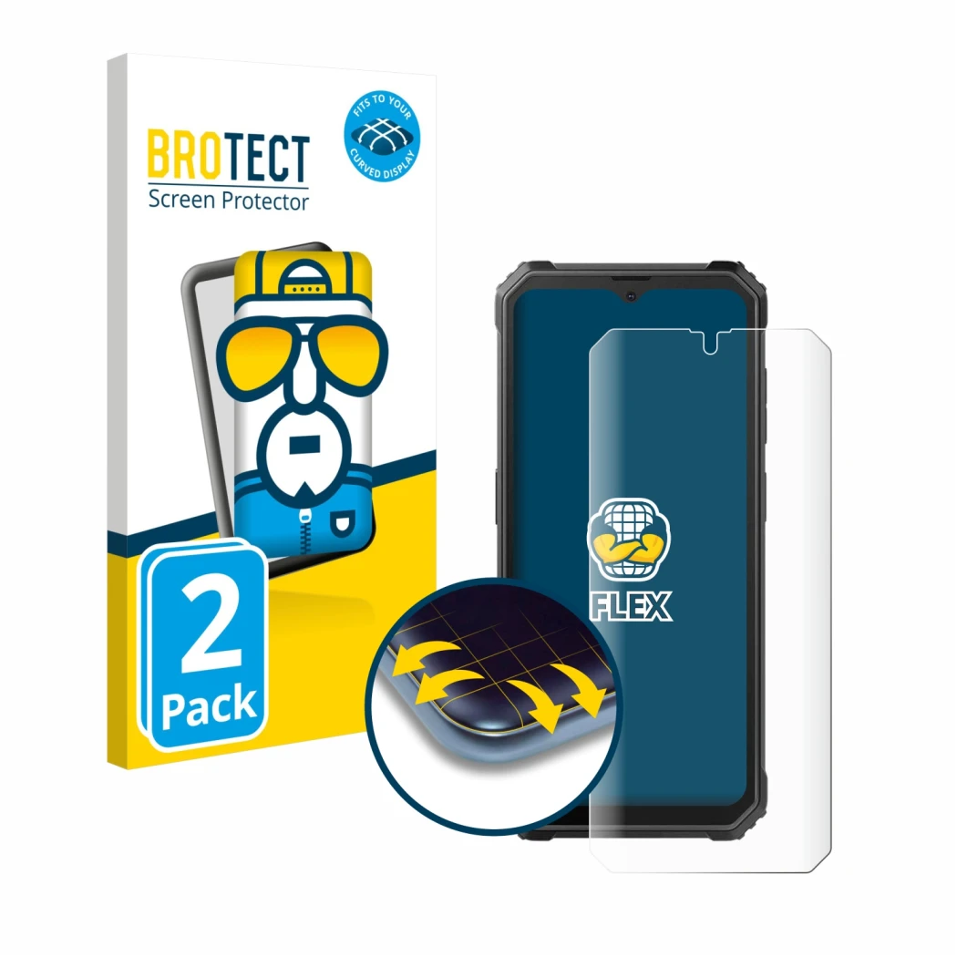 Front side of a product packaging with the brand logo BROTECT. Next to it is the device Blackview BV4800 SE shown with the cor