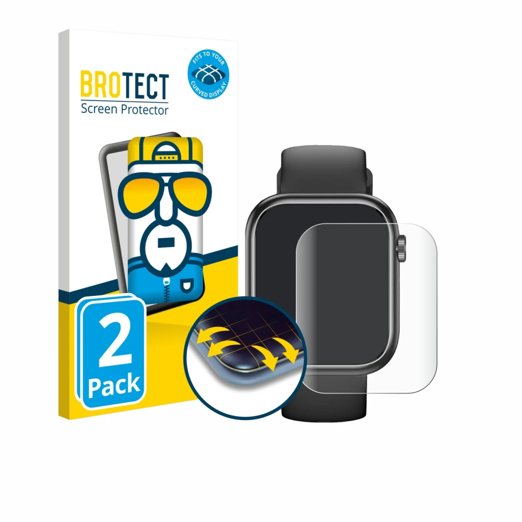 Front side of a product packaging with the brand logo BROTECT. Next to it is the device RLQA G104 1.83