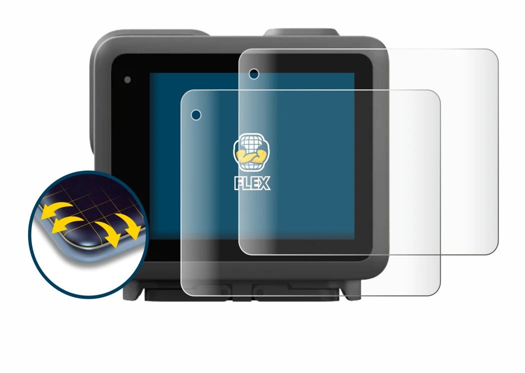 Image of the device GoPro Lit Hero with a wide variety of screen protectors.