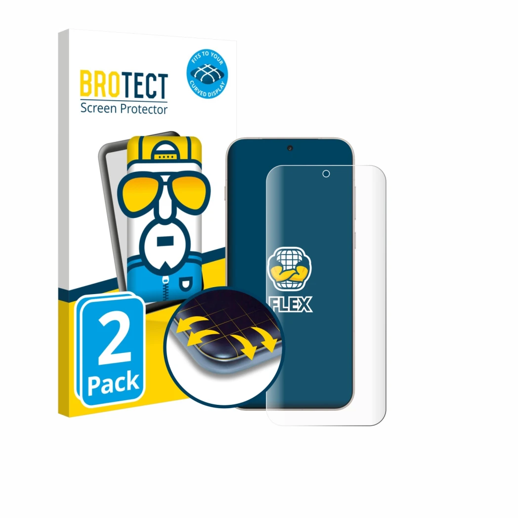 Front side of a product packaging with the brand logo BROTECT. Next to it is the device OnePlus 15 shown with the correspondin