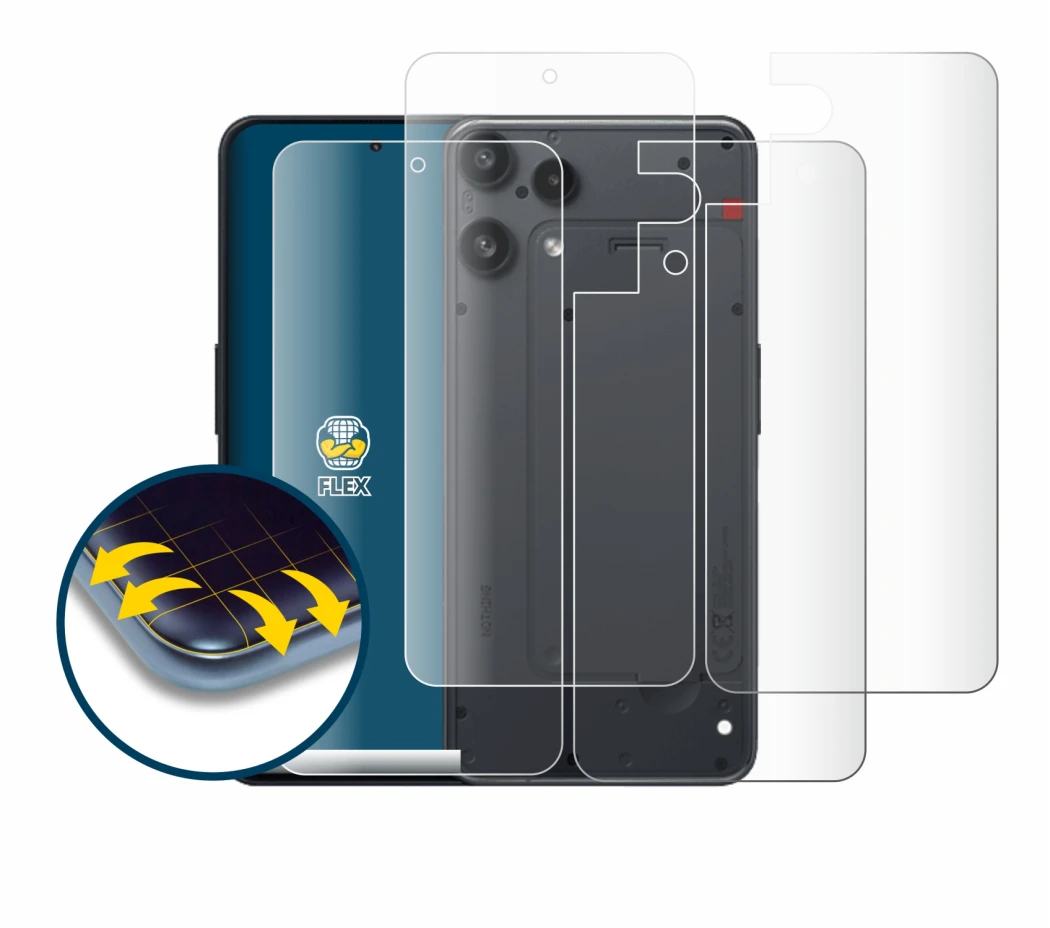 Image of the device Nothing Phone (3a) Lite (Front+Back) with a wide variety of screen protectors.