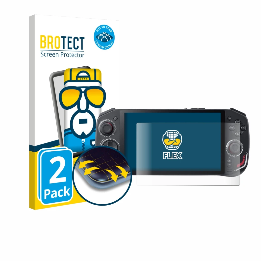 Front side of a product packaging with the brand logo BROTECT. Next to it is the device Acer Nitro Blaze 7 shown with the corr