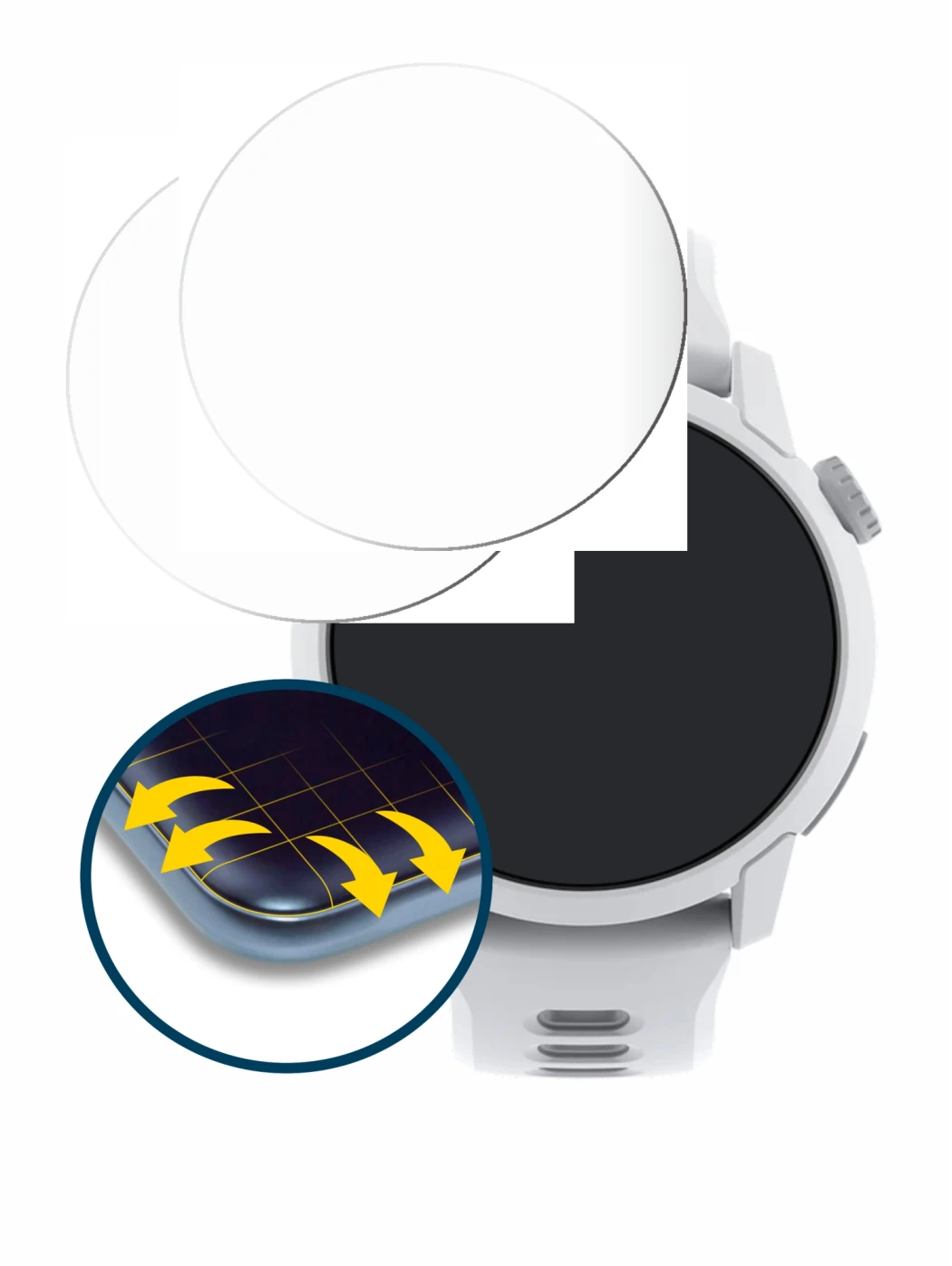 Image of the device Coros Pace 4 with a wide variety of screen protectors.