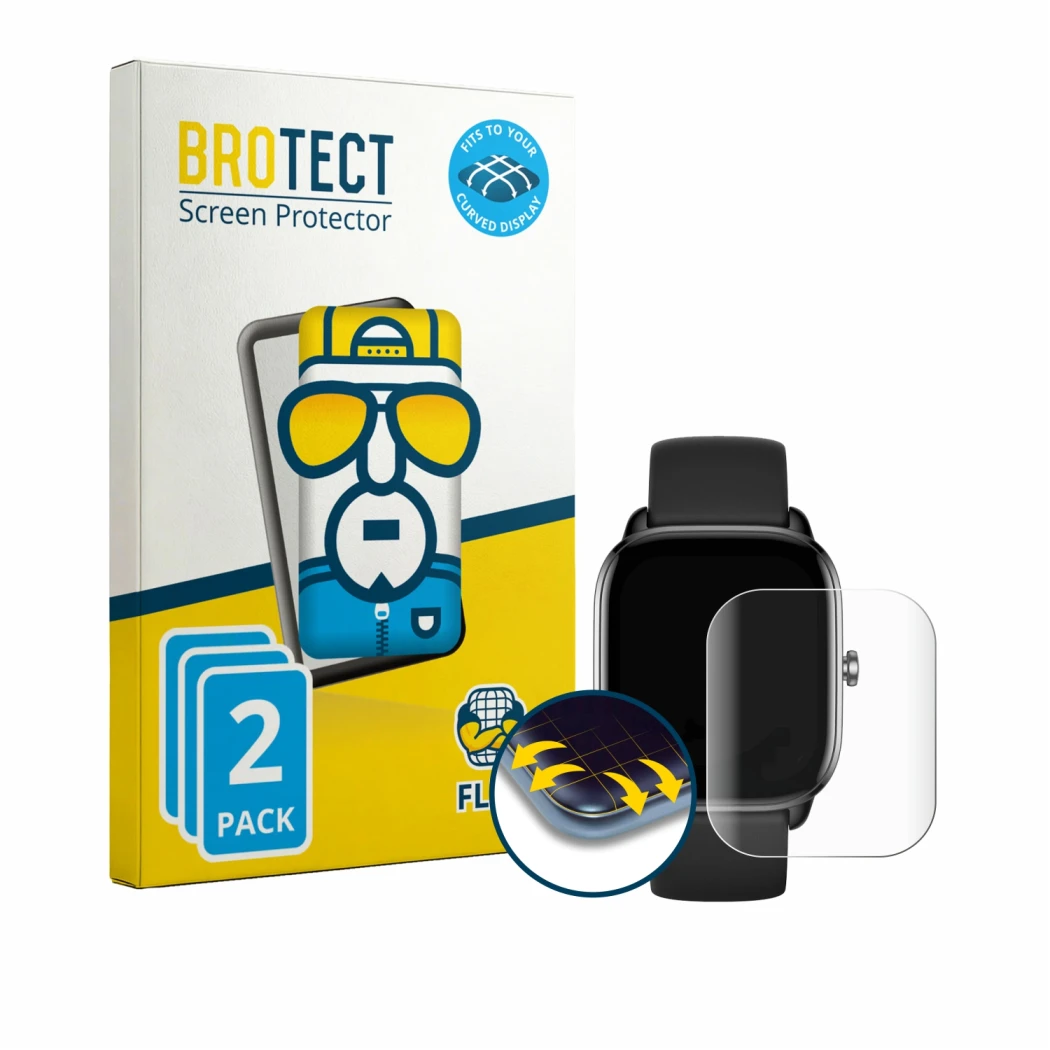 Front side of a product packaging with the brand logo BROTECT. Next to it is the device Sector Smartwatch S-07 shown with the