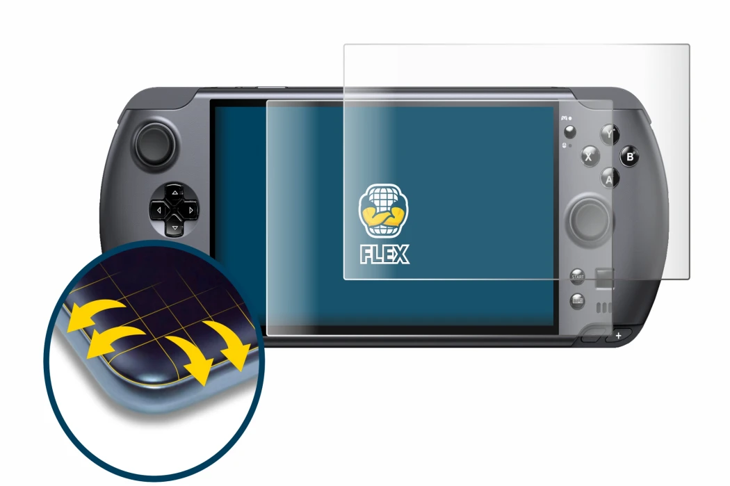 Image of the device GPD Win 5 with a wide variety of screen protectors.