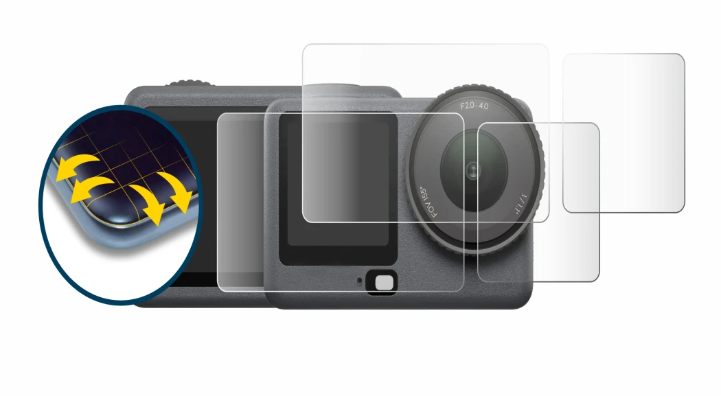Image of the device DJI Osmo Action 6 with a wide variety of screen protectors.
