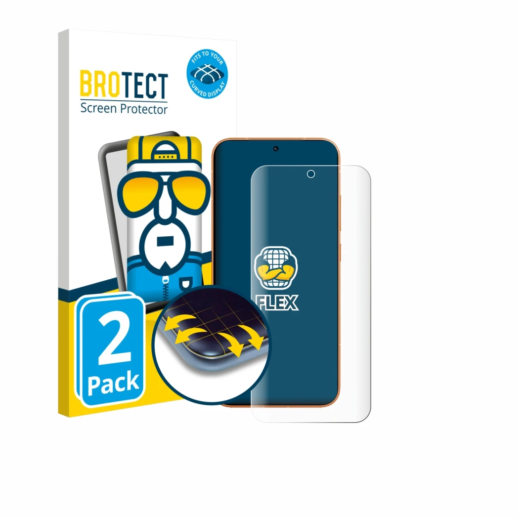 Front side of a product packaging with the brand logo BROTECT. Next to it is the device Honor Magic 8 Pro Lite shown with the 