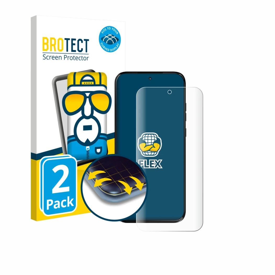 Front side of a product packaging with the brand logo BROTECT. Next to it is the device Motorola Moto G77 shown with the corre