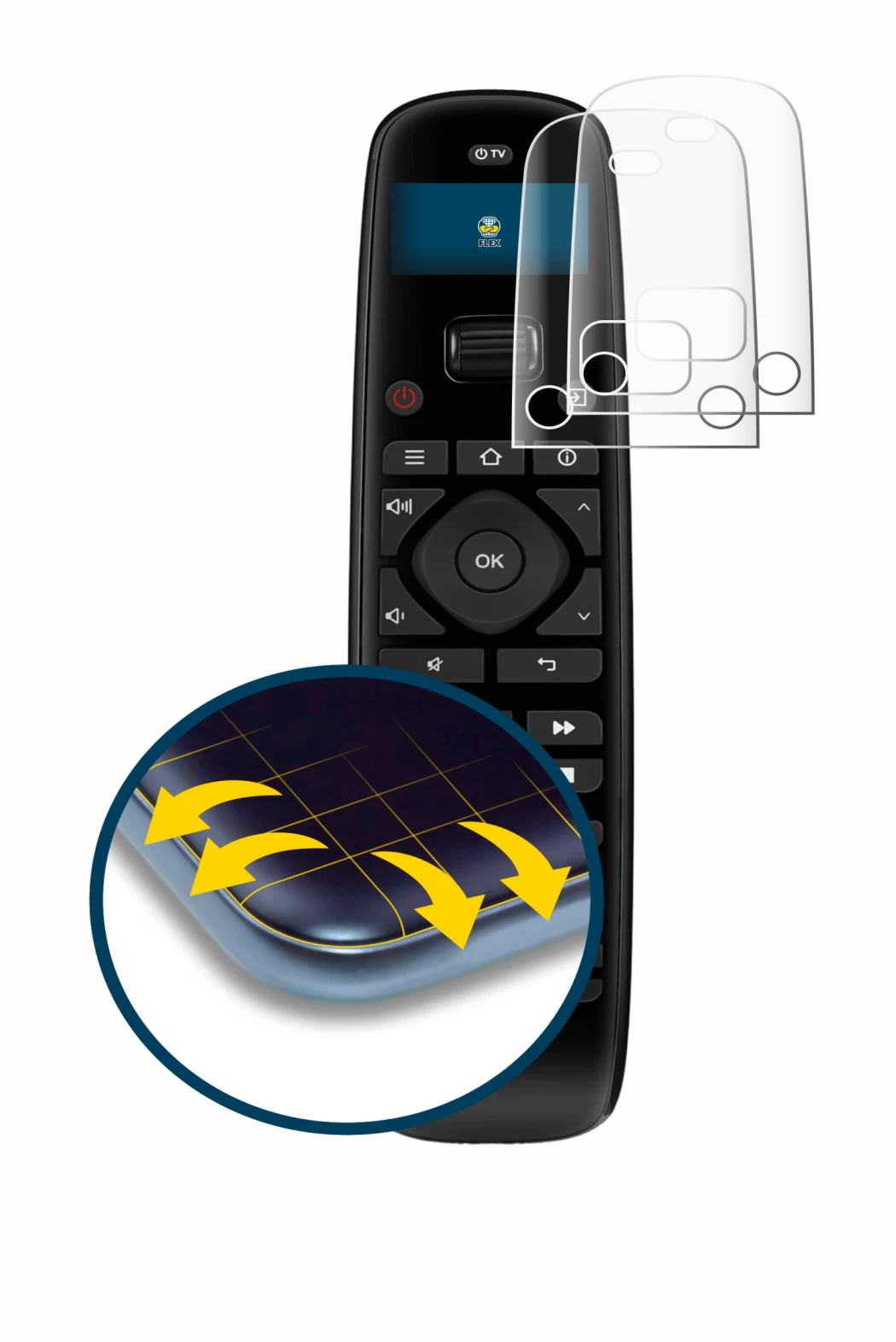 Image of the device Sofabaton U2 with a wide variety of screen protectors.