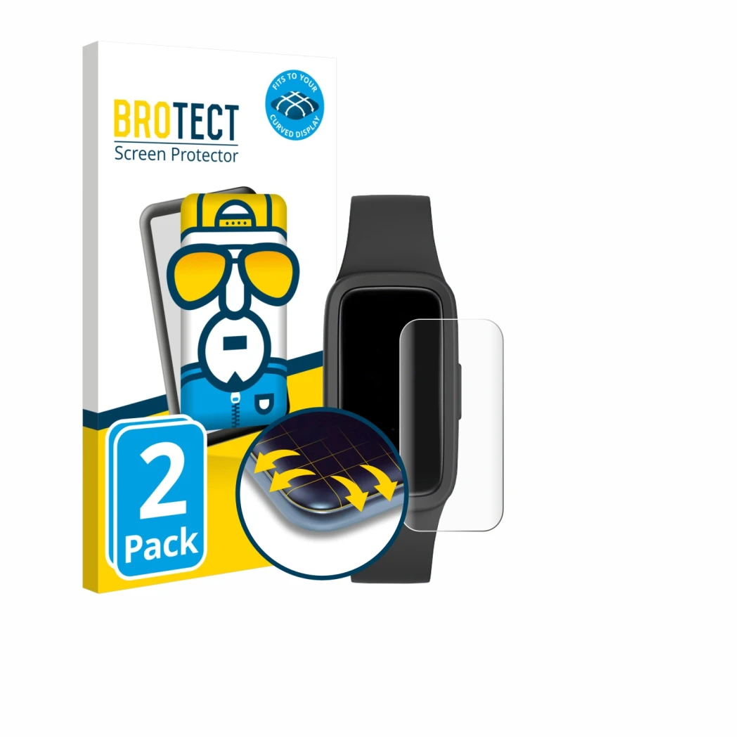 Front side of a product packaging with the brand logo BROTECT. Next to it is the device Biggerfive Vigor 3 shown with the corr