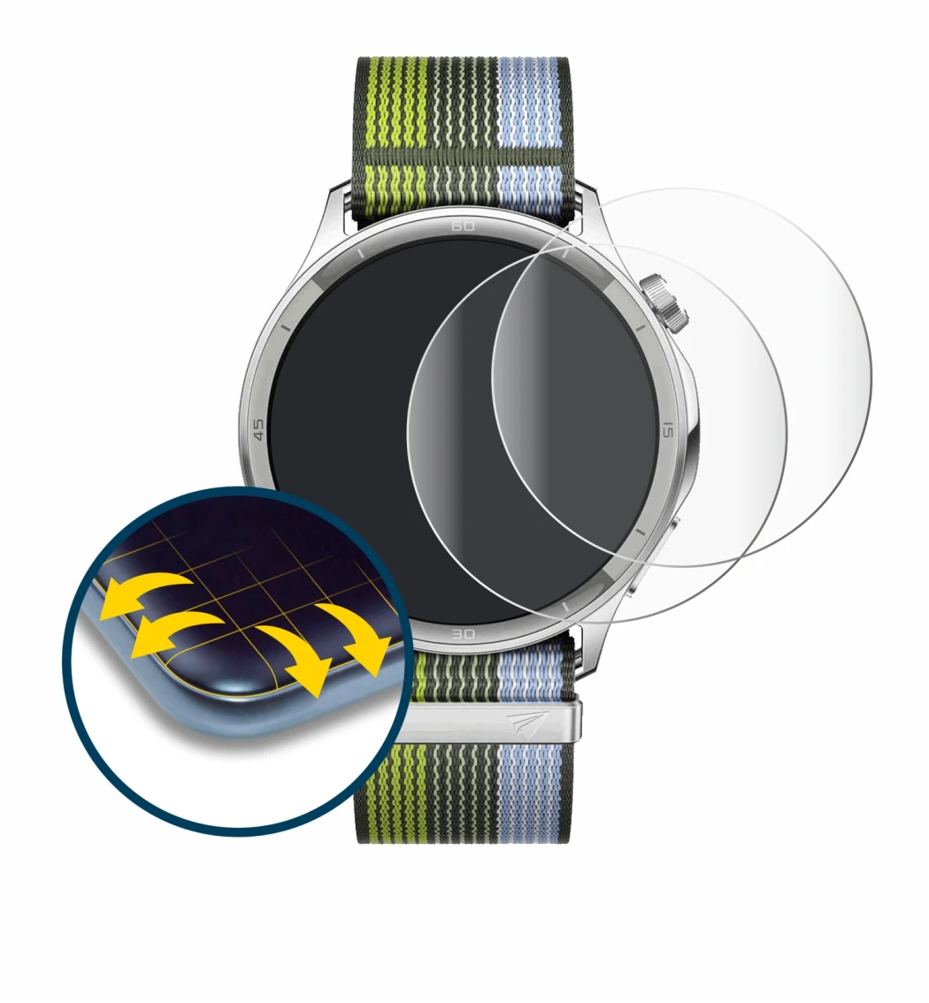 Image of the device Oppo Watch S with a wide variety of screen protectors.