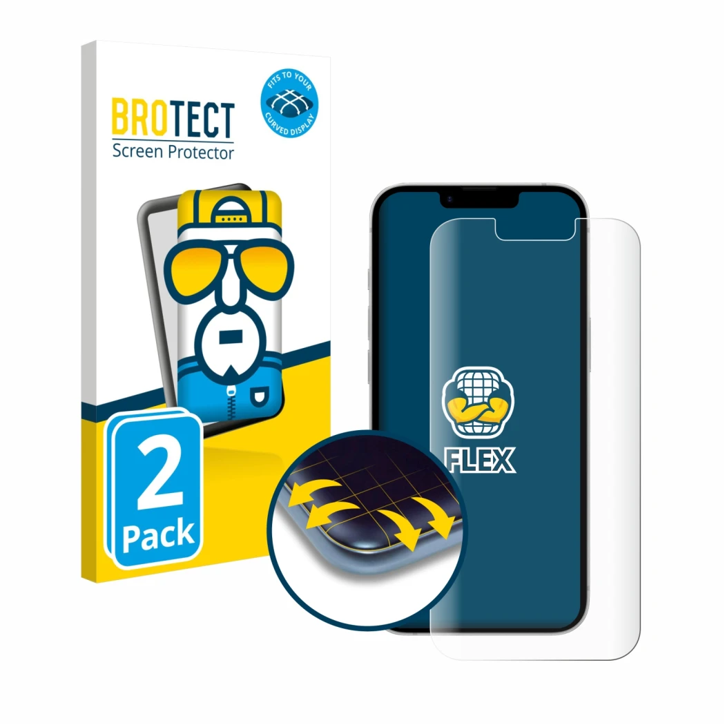 Front side of a product packaging with the brand logo BROTECT. Next to it is the device Apple iPhone 17e shown with the corres