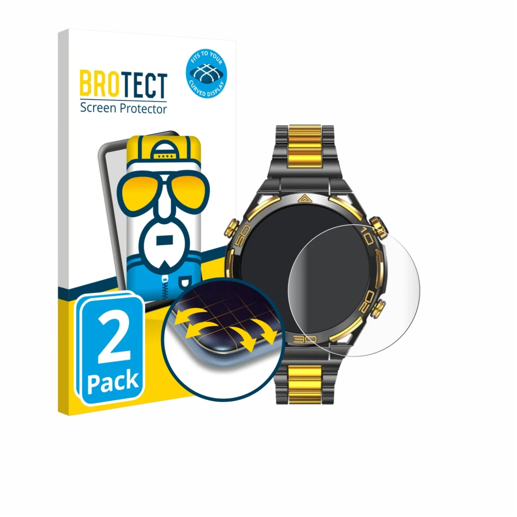 Front side of a product packaging with the brand logo BROTECT. Next to it is the device Blackview W90 Pro shown with the corre