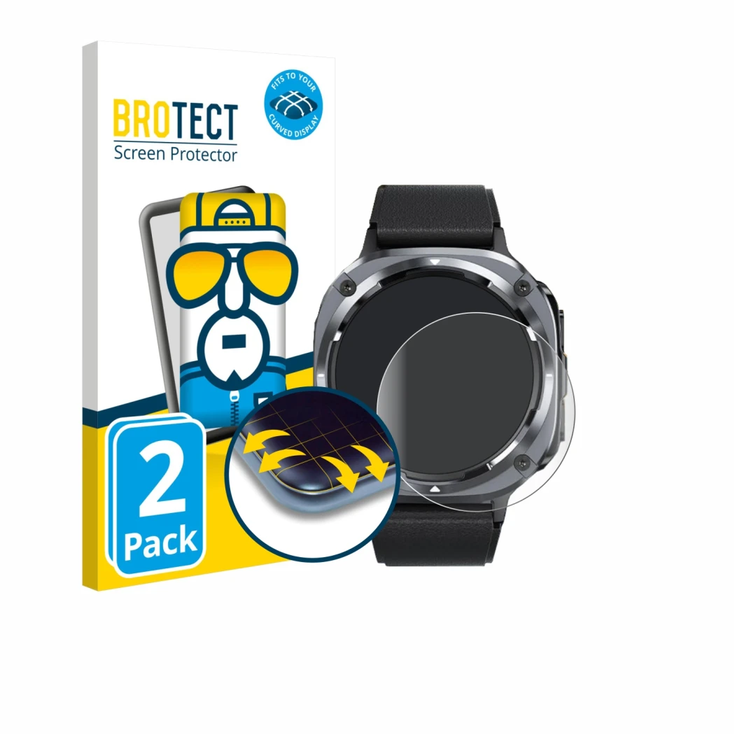 Front side of a product packaging with the brand logo BROTECT. Next to it is the device TIMU S90+ 1.48