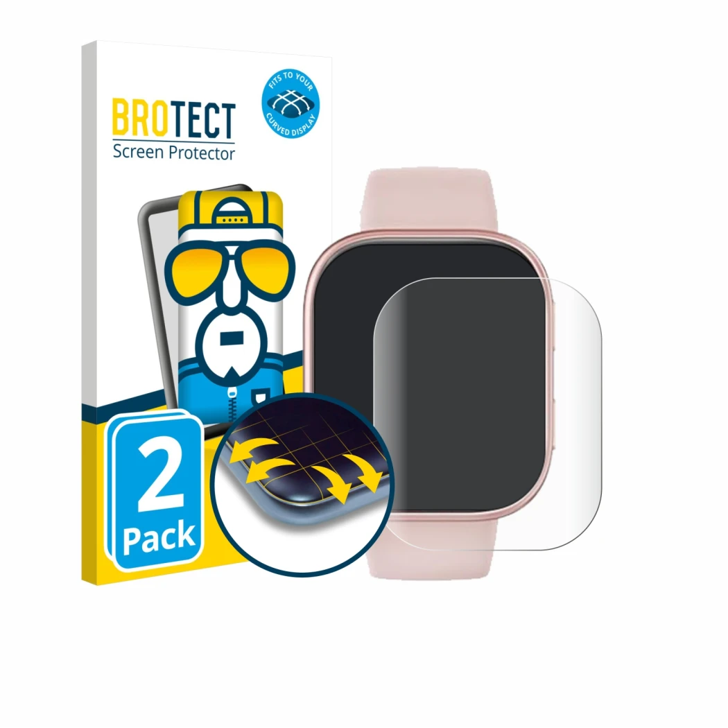 Front side of a product packaging with the brand logo BROTECT. Next to it is the device Doomixs Smartwatch T7 1.83